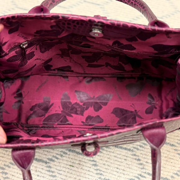 LONGCHAMP Chic Elegant Coquette Roseau Croc-Embossed Purple Leather Tote Bag - Picture 10 of 16